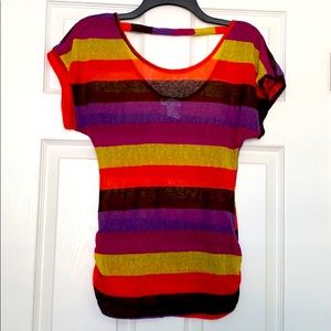 Woman’s colorful striped shirt